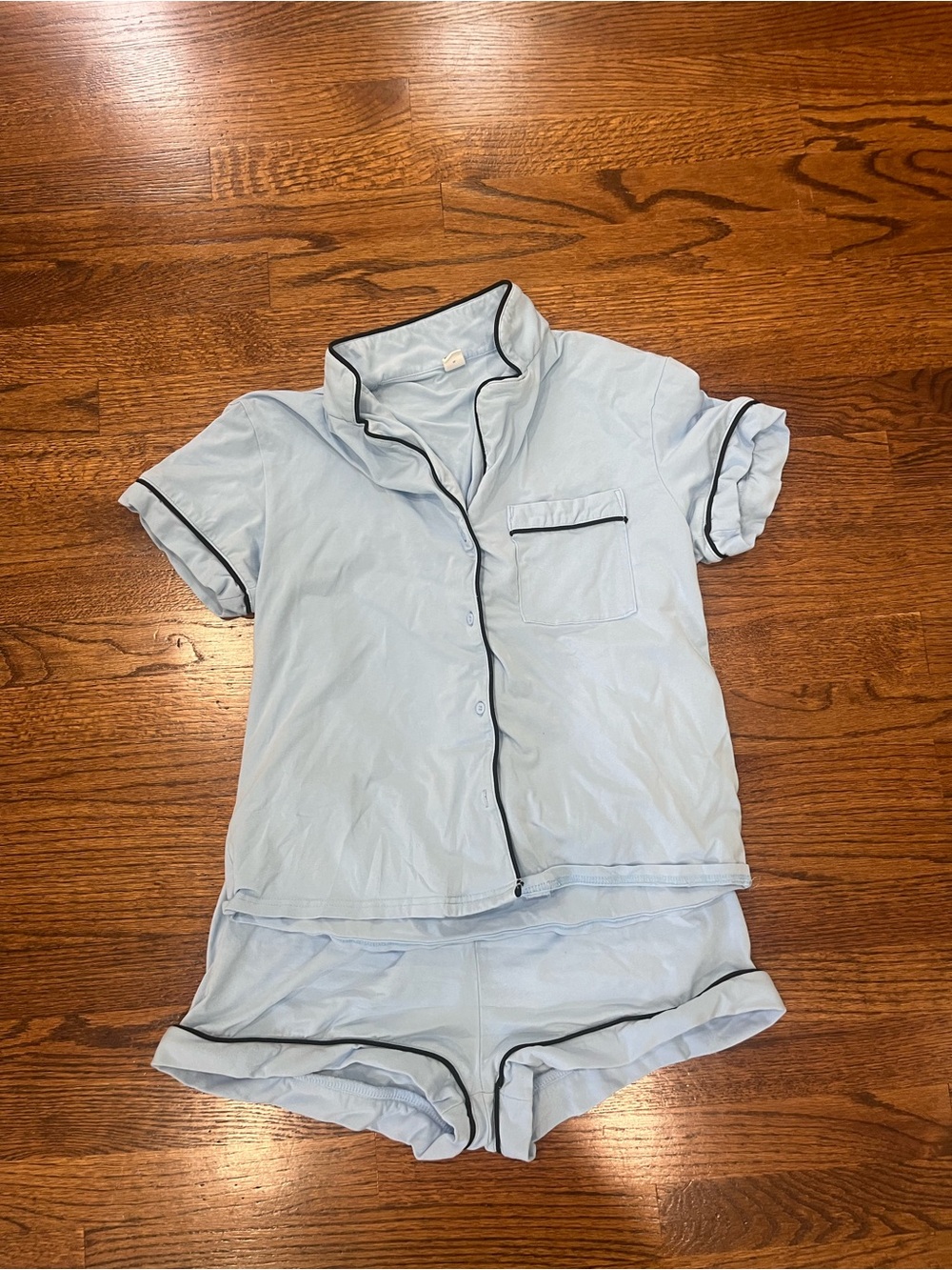 Amazon Light Blue Short Sleeve Pajama Set with Black Piping